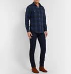 TOM FORD - Slim-Fit Checked Brushed-Cotton Western Shirt - Navy