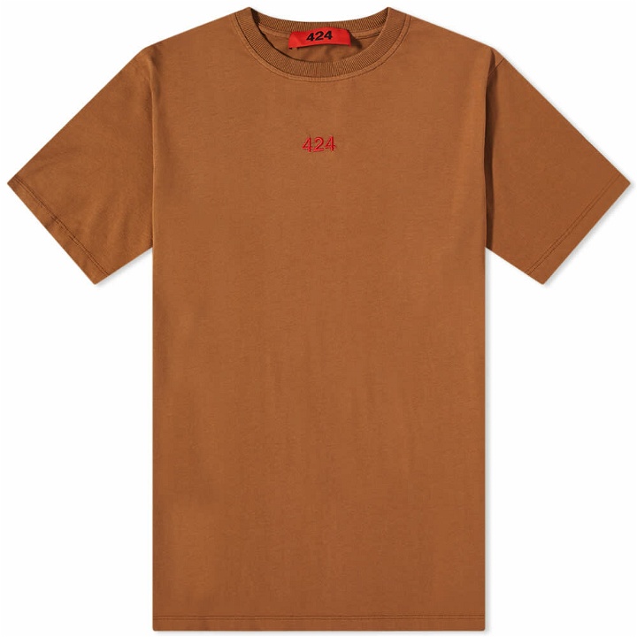 Photo: 424 Men's Alias Red Logo T-Shirt in Brown