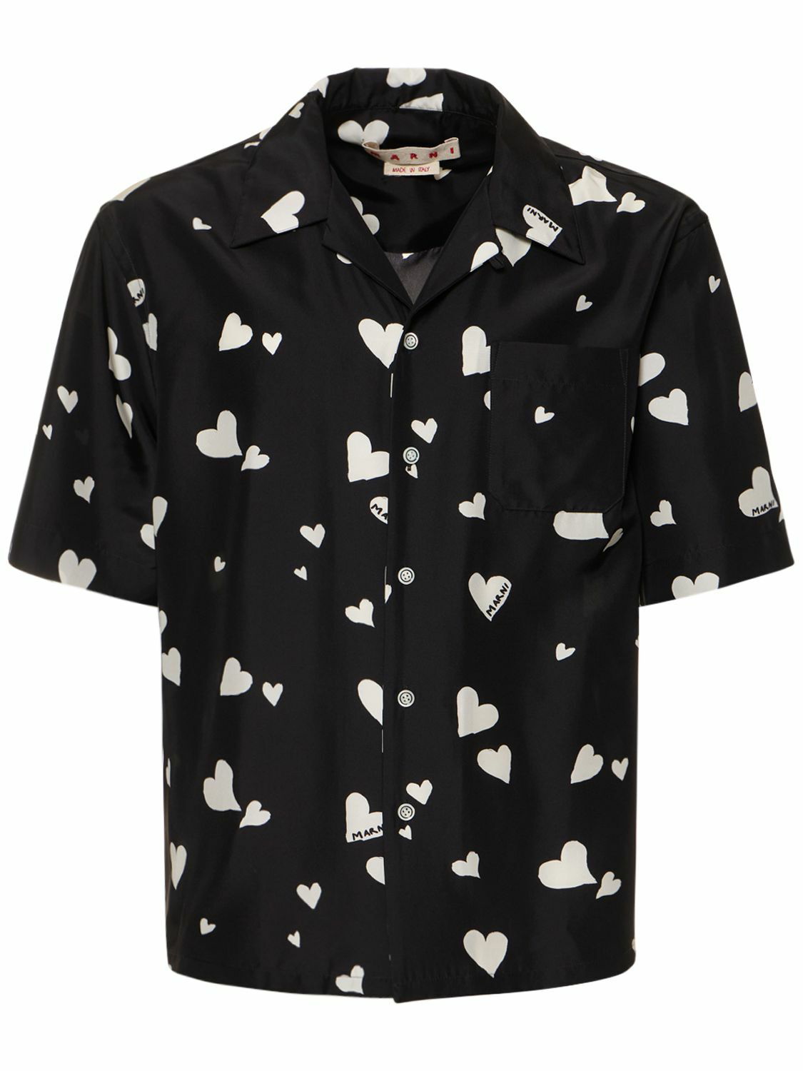 MARNI - Heart Print Silk S/s Boxy Shirt Marni