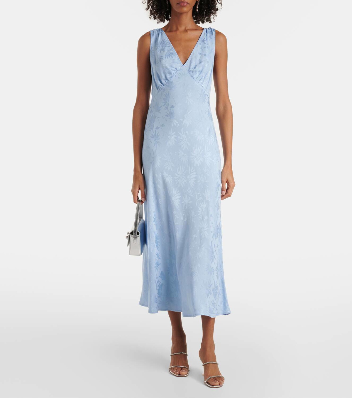 knee length dresses for ladies Tania Silk Midi Dress in Blue Miami Floral Emerald