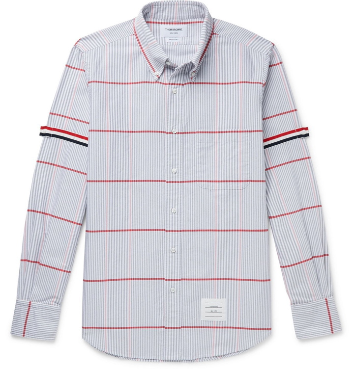 Photo: Thom Browne - Button-Down Collar Checked Supima Cotton Oxford Shirt - Gray