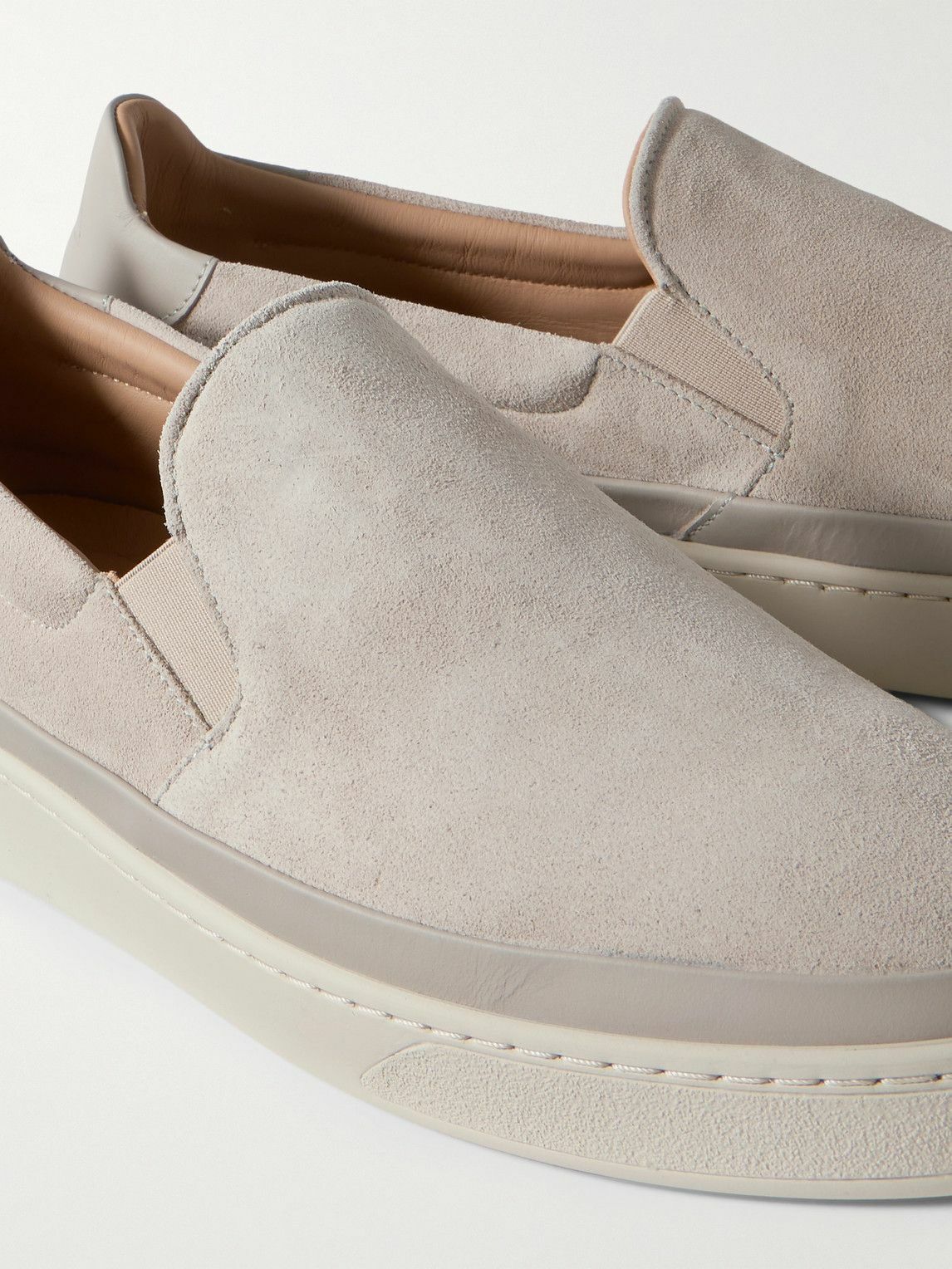Mulo - Leather-Trimmed Suede Slip-On Sneakers - Neutrals