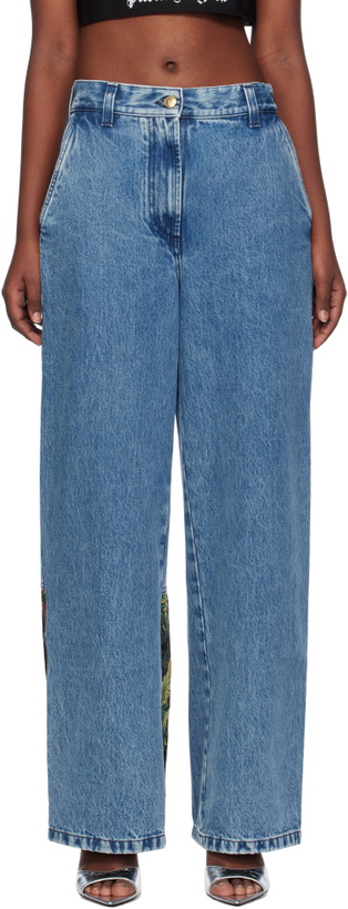 Photo: Palm Angels Blue Baggy Jungle Insert Jeans