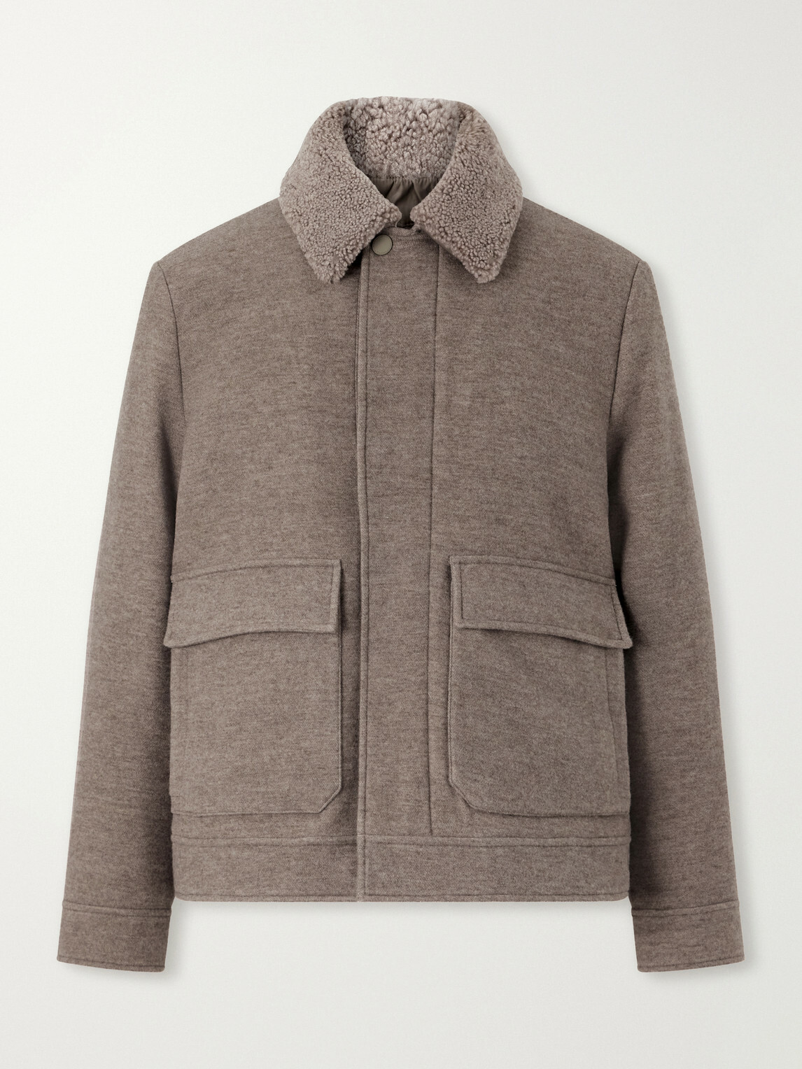 Canali - Shearling-Trimmed Wool and Cashmere-Blend Bomber Jacket - Neutrals