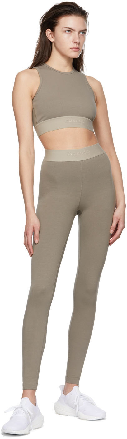 Taupe Ribbed Waistband Cotton Leggings