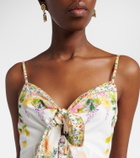 Camilla Bow-detail floral cotton minidress