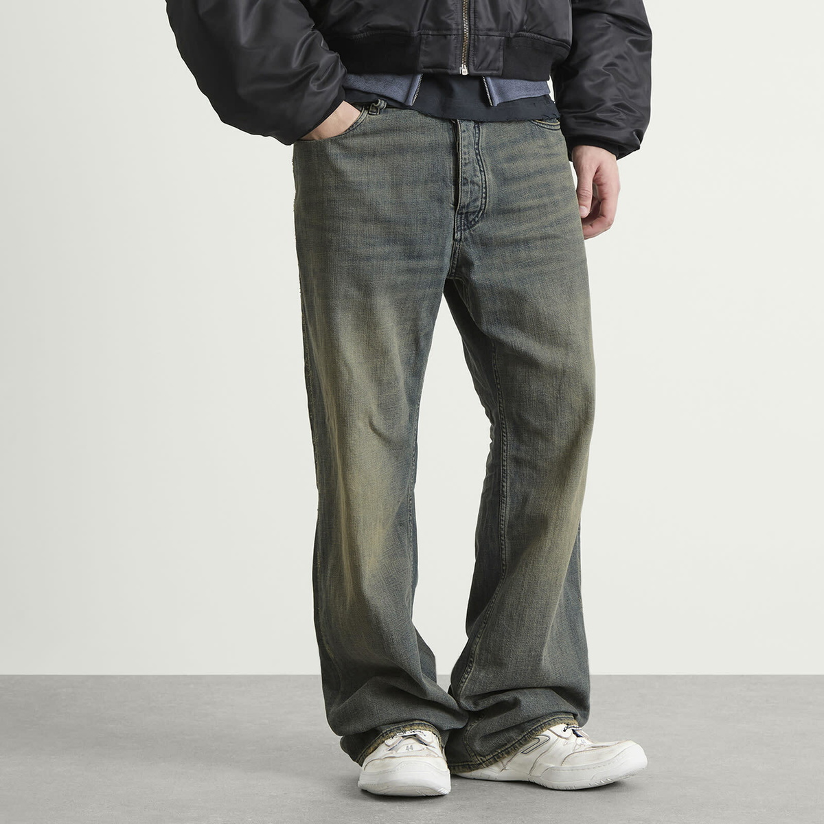 Balenciaga Men's Dark Wash Relaxed Fit Jeans in Navy/Green/Yellow