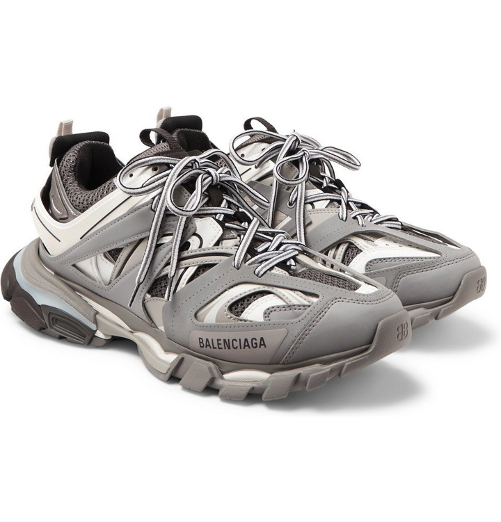 Photo: Balenciaga - Track Leather, Mesh and Rubber Sneakers - Men - Gray