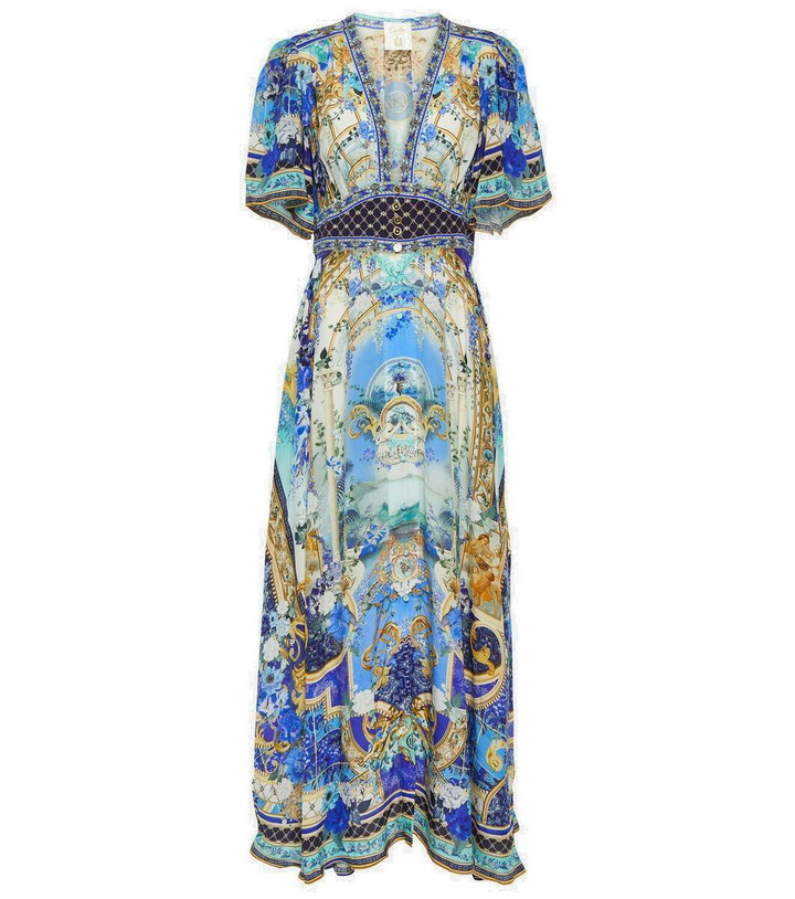 Camilladress Spaghetti Strap Ruffle Layered Slit Dainty Floral Maxi Dress