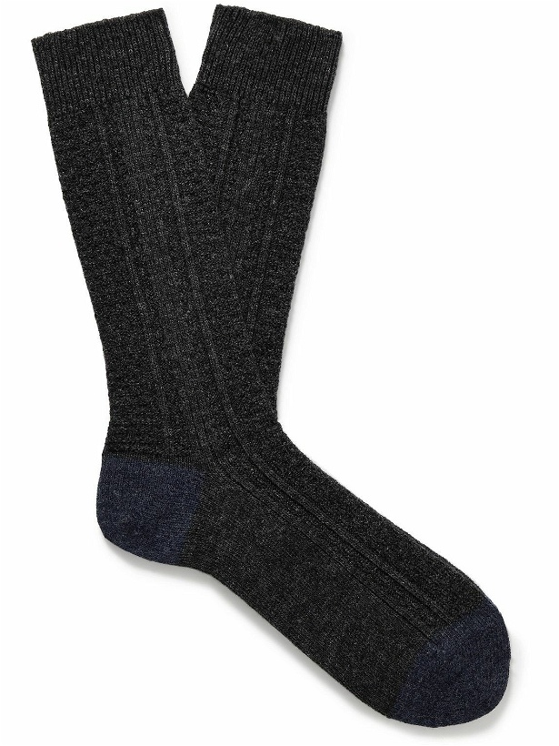 Photo: ANONYMOUS ISM - Two-Tone Wool-Blend Socks - Gray