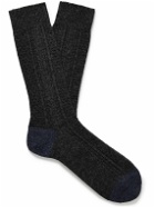ANONYMOUS ISM - Two-Tone Wool-Blend Socks - Gray