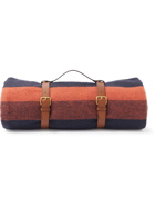 Mulberry - Leather-Trimmed Striped Logo-Jacquard Lambswool Blanket