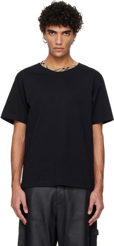 Photo: Burberry Black Check Trim Cotton T-shirt