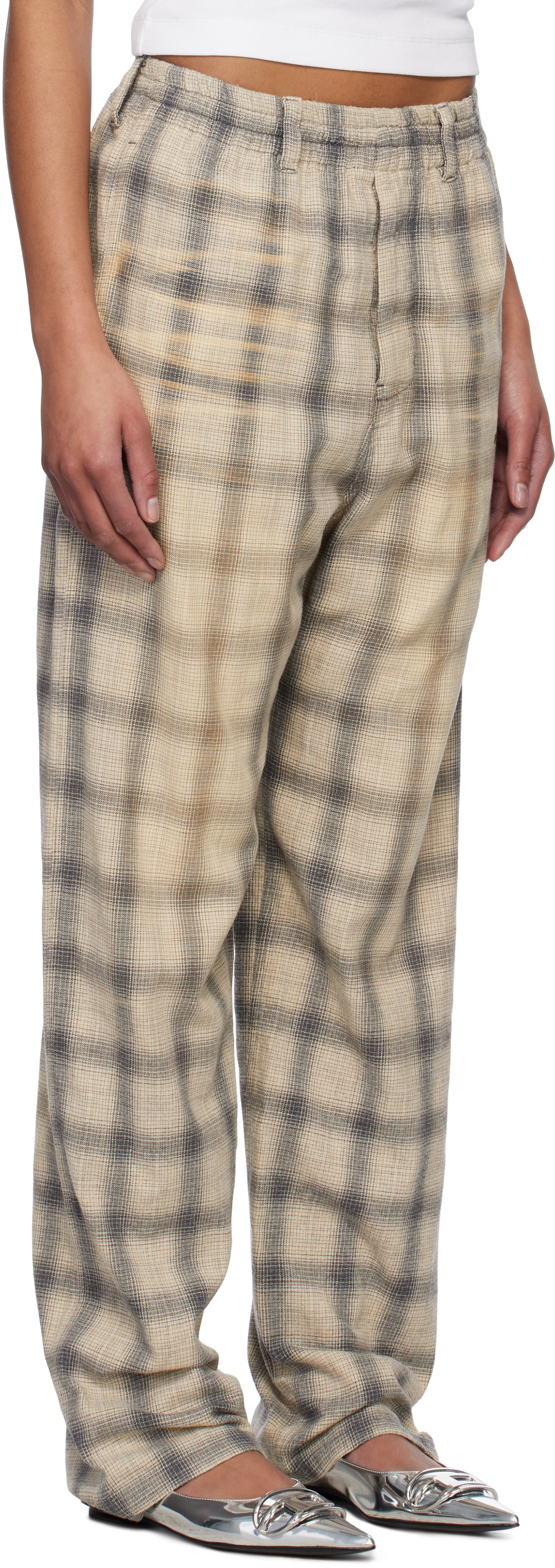 We11done Gray Washed Checkered Trousers