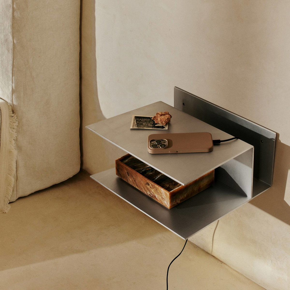 ferm LIVING Lager Bedside Table in Aluminium 