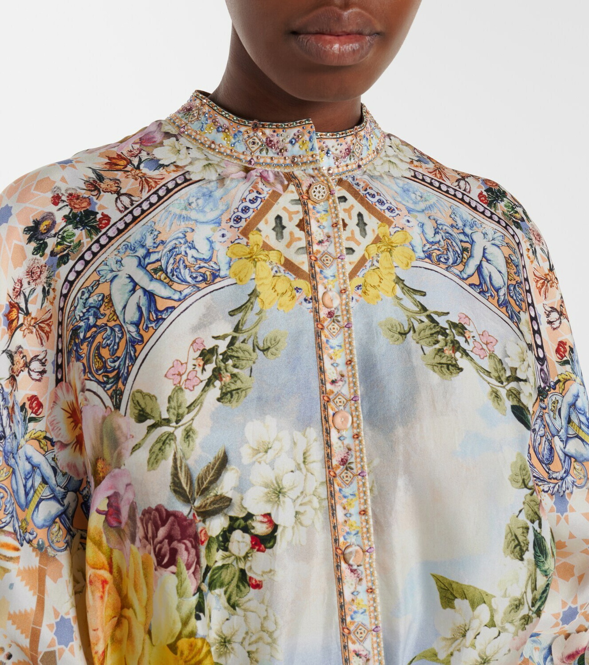 Camilla Embellished printed silk blouse