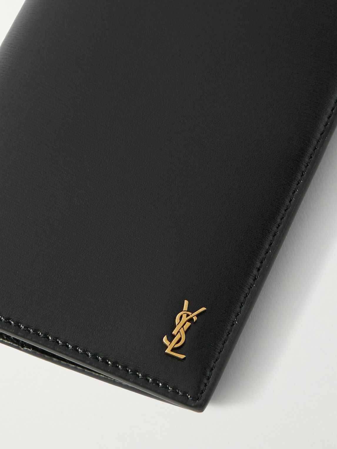 SAINT LAURENT - Cassandre Logo-Embellished Glossed-Leather Passport Cover