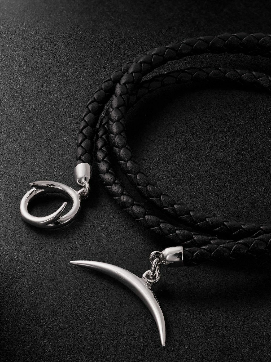 Shaun Leane - Quill Sterling Silver and Braided Leather Bracelet - Black
