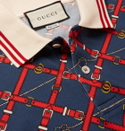 Gucci - Slim-Fit Printed Stretch-Cotton Piqué Polo Shirt - Blue