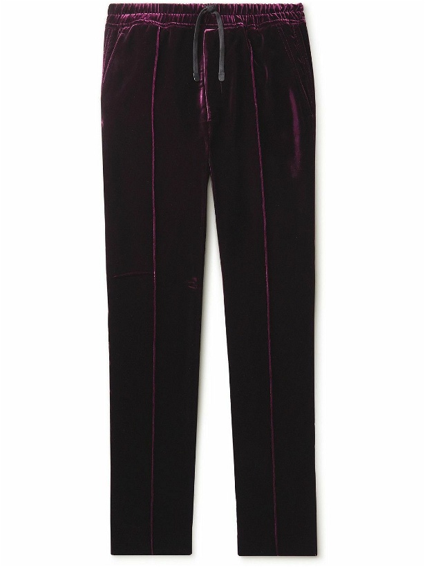 Photo: TOM FORD - Straight-Leg Pleated Velvet Sweatpants - Purple