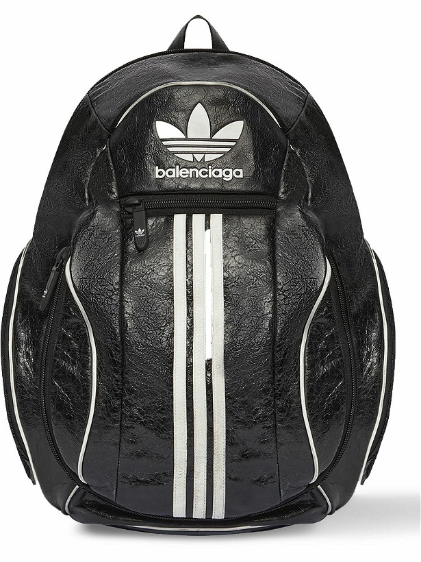 Photo: Balenciaga - adidas Logo-Print Textured-Leather Backpack - Black