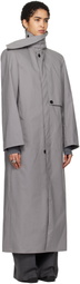 ALAINPAUL Gray Scarf Collar Trench Coat