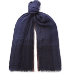 Brunello Cucinelli - Checked Washed Linen and Silk-Blend Scarf - Men - Navy