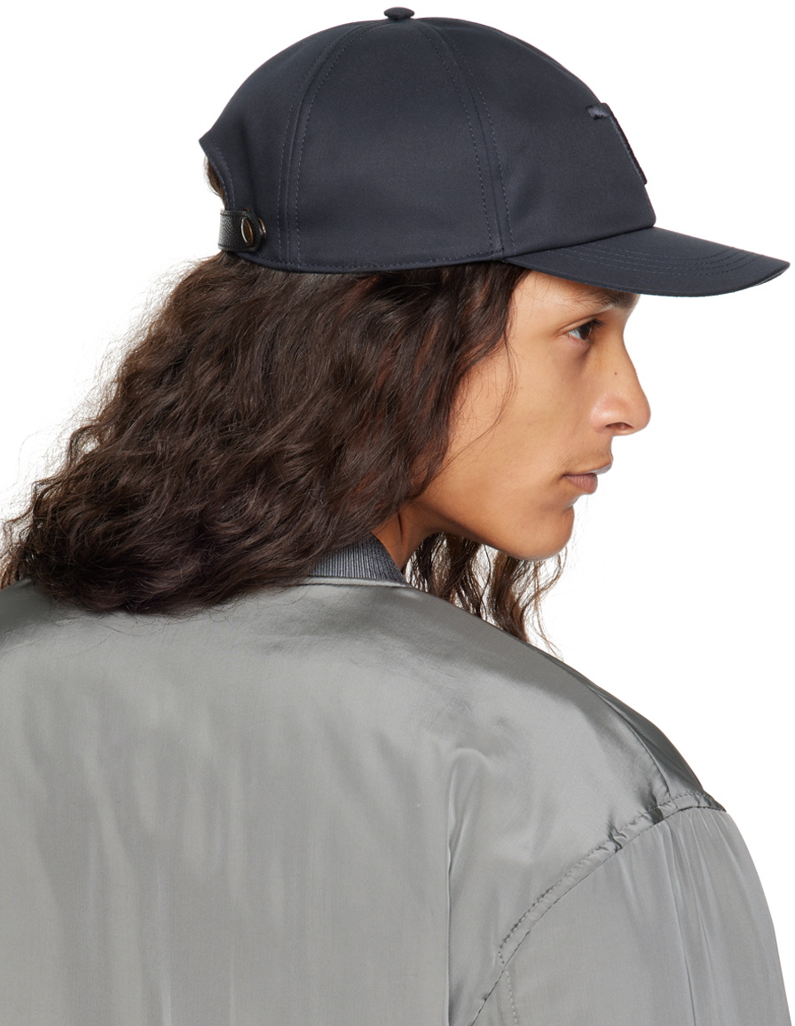 TOM FORD Navy Canvas & Smooth Leather Cap