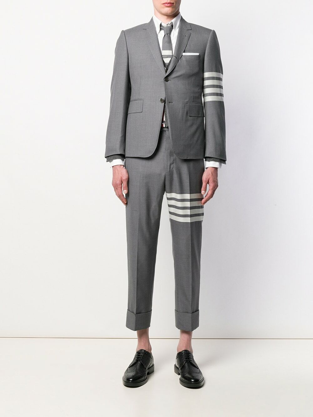 Thom Browne 4-Bar stripe cropped wool trousers - Grey