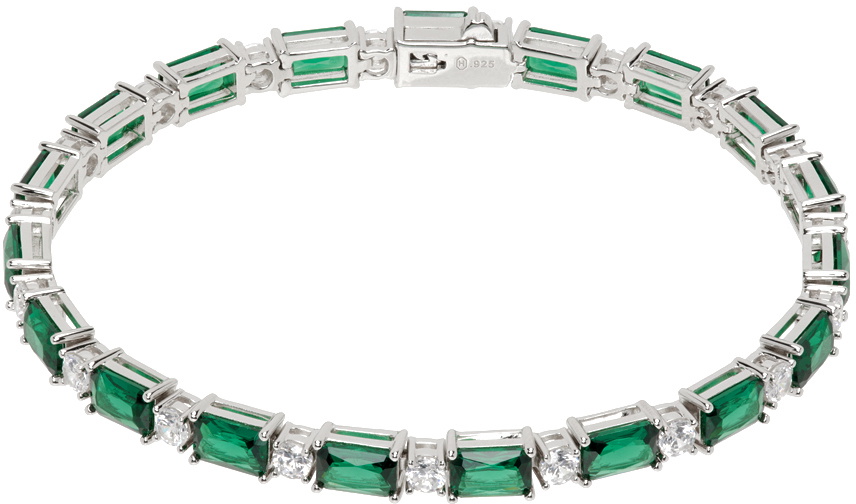 Hatton Labs Silver & Green Emerald Cut Tennis Bracelet
