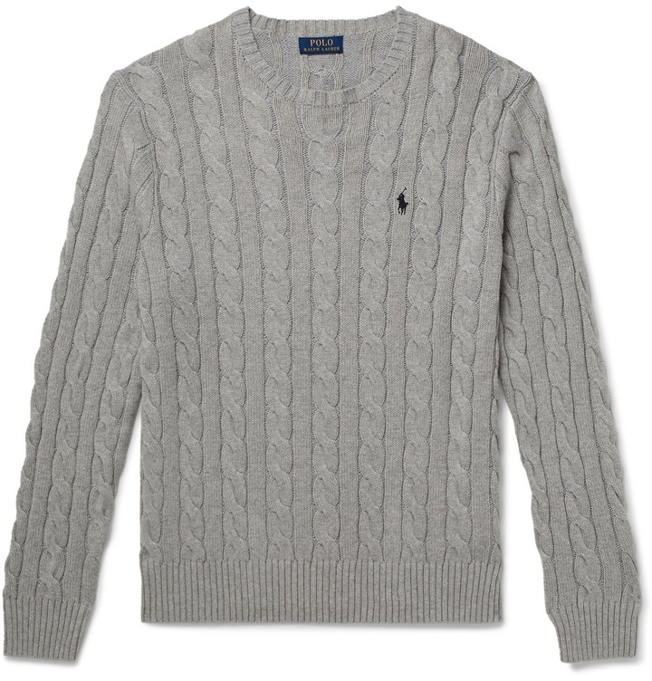 Photo: Polo Ralph Lauren - Cable-Knit Cotton Sweater - Gray