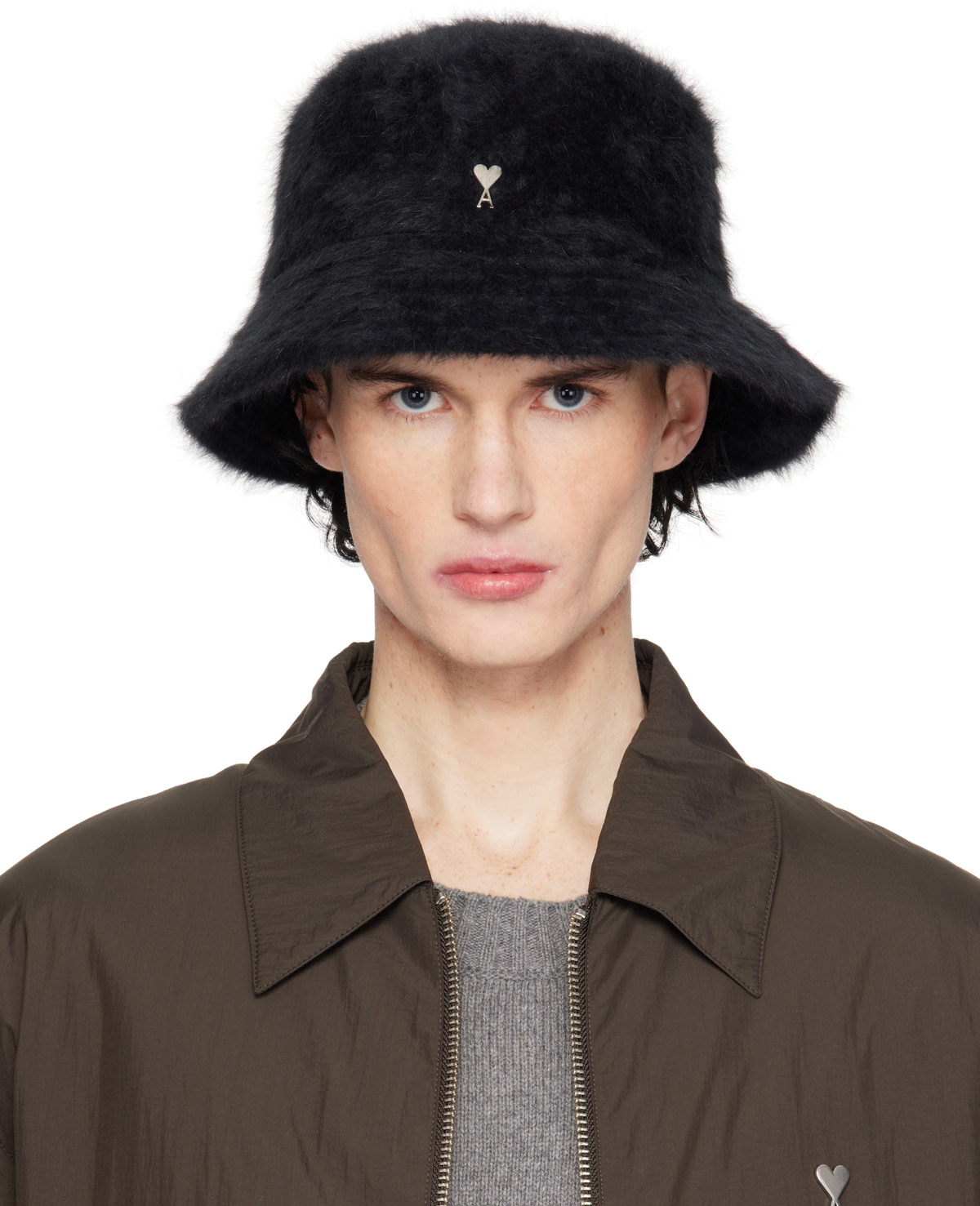 AMI Paris Black Ami de Coeur Stud Bucket Hat AMI