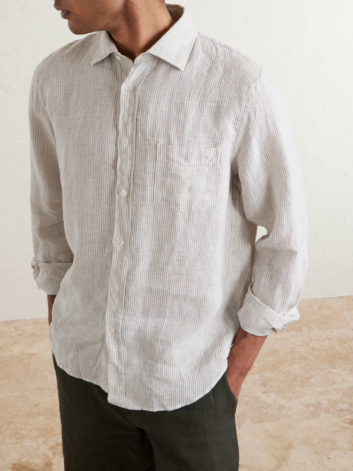 Hartford - Paul Striped Linen Shirt - Gray