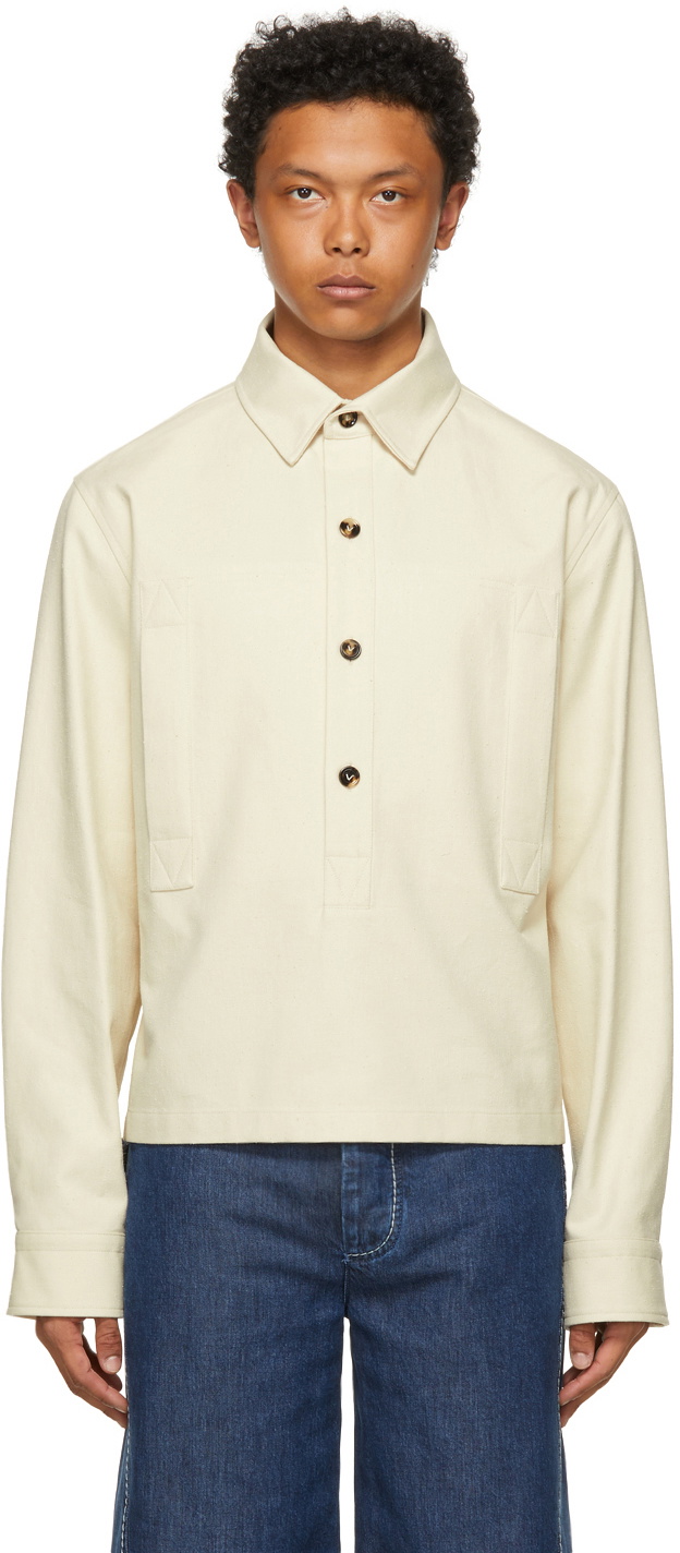 Bottega Veneta Beige Knotted Twill Long Sleeve Polo Bottega Veneta