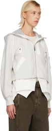 sacai Gray & White Sponge Sweat & Nylon Twill Hoodie
