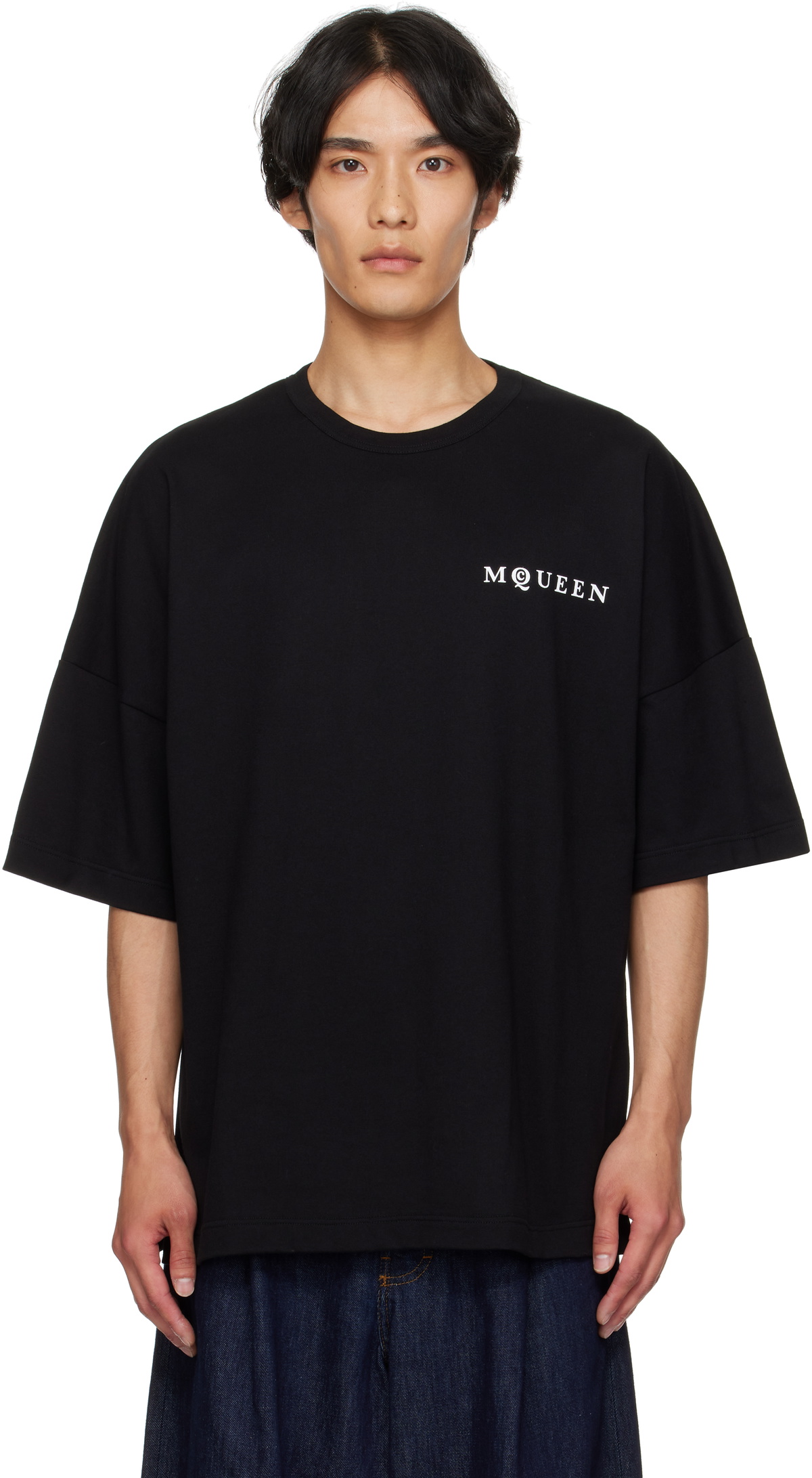 【送料&関税込】Alexander McQueen Logo Tape T-shirt Alexander McQueen Blue Selvedge Logo Tape T-Shirt Alexander