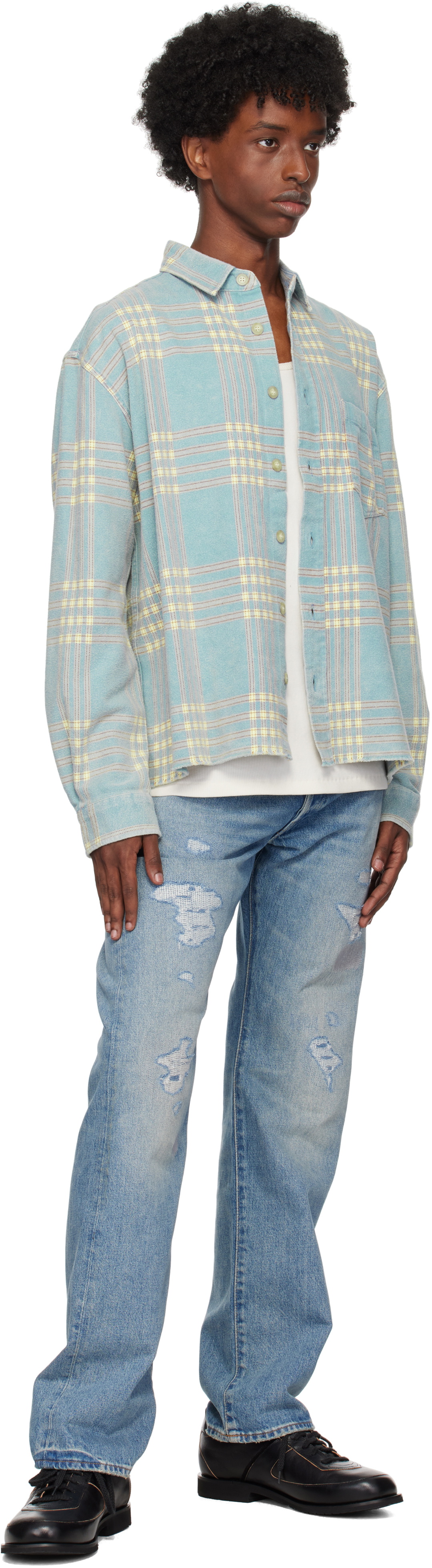 John Elliott Blue Hemi Oversized Shirt