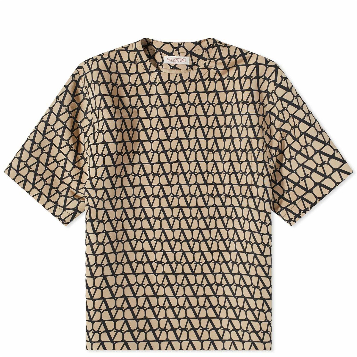 Valentino Men's Logo Silk T-Shirt in St. Toile Iconograph/Beige/Nero