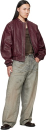 424 Red Leather Bomber Jacket