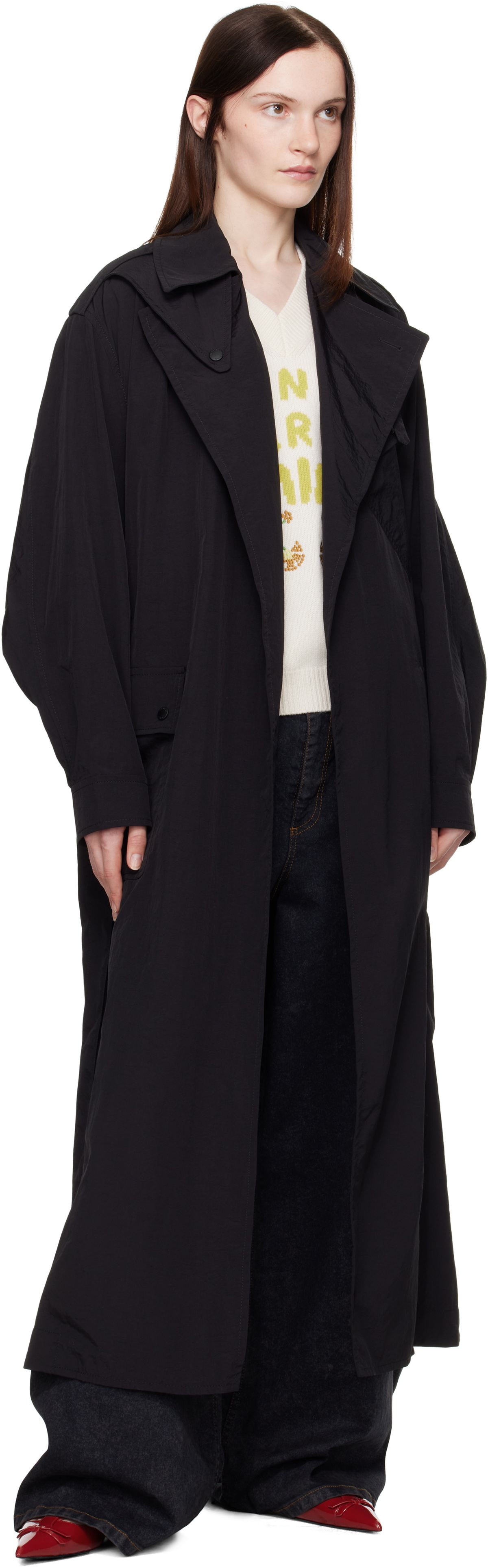 Kenzo Black Kenzo Paris Kimono Sleeves Long Trench Coat Kenzo