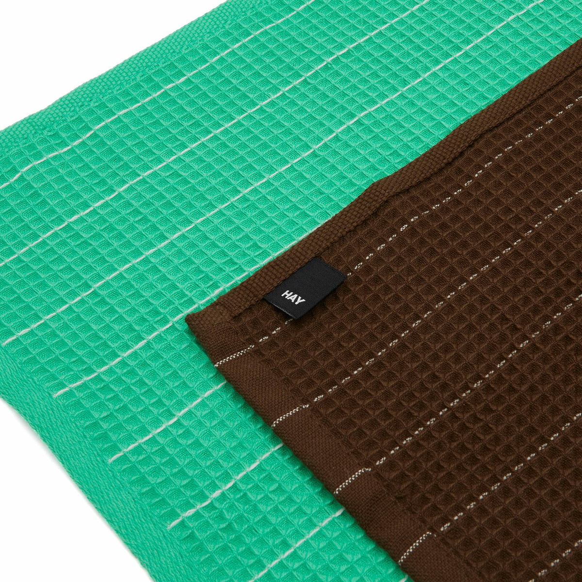 HAY Canteen Dish Cloth - Set of 2 in Emerald/Chocolate Pinstripe 
