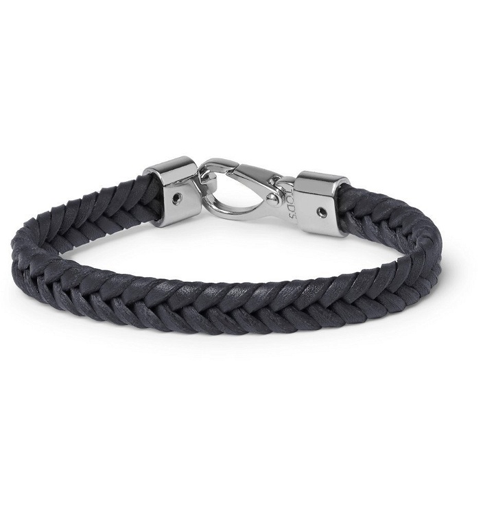 Photo: Tod's - Woven Leather and Silver-Tone Bracelet - Men - Midnight blue