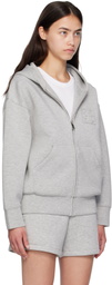 ANINE BING Gray Bond Zip Up Framed Monogram Hoodie