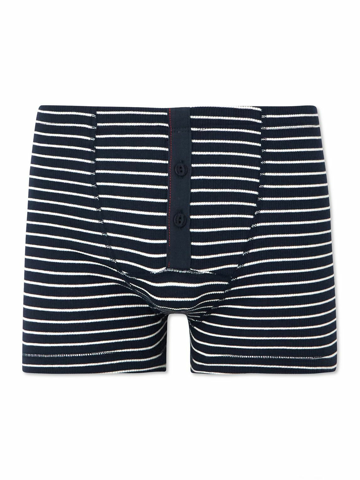 Hemen Biarritz - Albar Striped Ribbed Organic Stretch-Cotton Boxer Briefs - Blue
