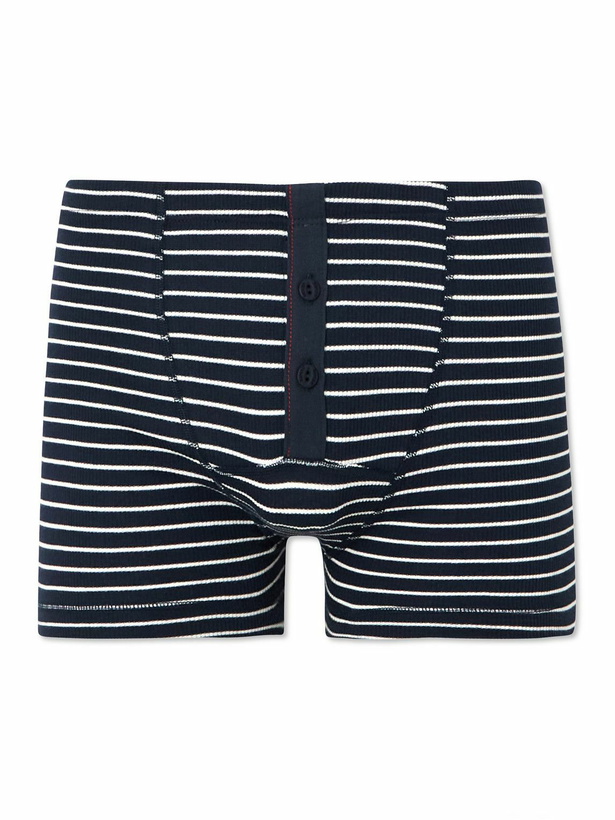 Photo: Hemen Biarritz - Albar Striped Ribbed Organic Stretch-Cotton Boxer Briefs - Blue