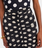 Montce Polka-dot ruched mesh midi skirt