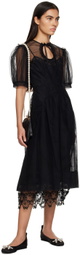 Simone Rocha Black Tie-Neck Midi Dress