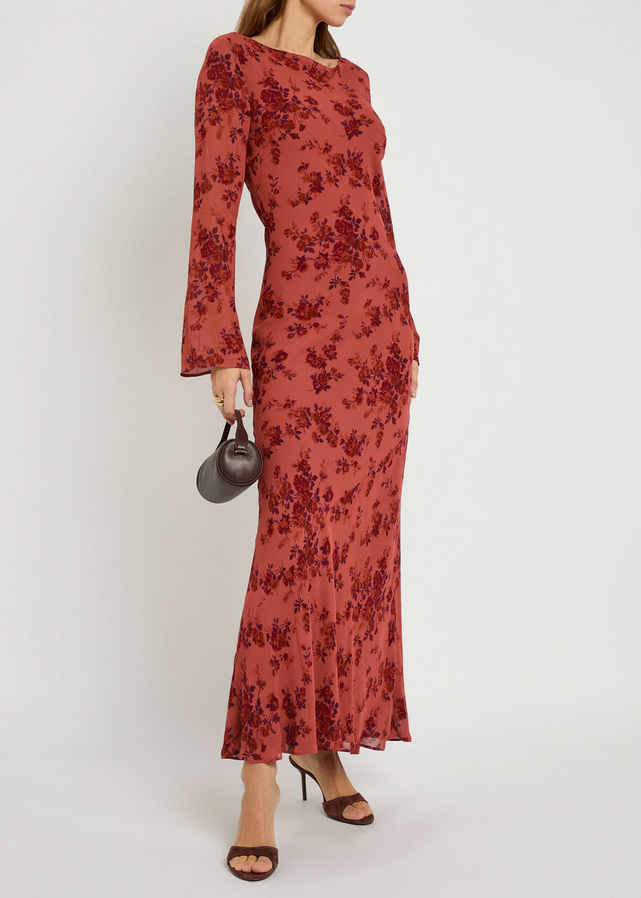 Reformation Esra Floral Chiffon Maxi Dress Red