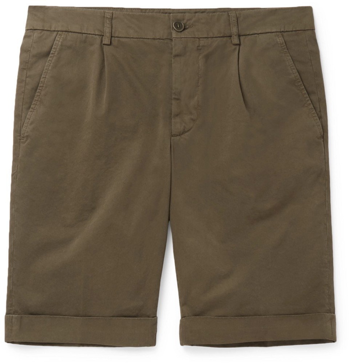 Photo: Aspesi - Slim-Fit Pleated Cotton-Twill Chino Shorts - Army green