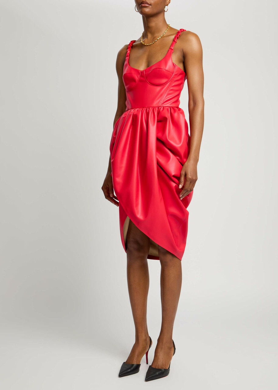 fitted lace wedding dress Red Sleeveless Faux Leather Cut Out Midi Dress – Rebel by Lily B main image 1